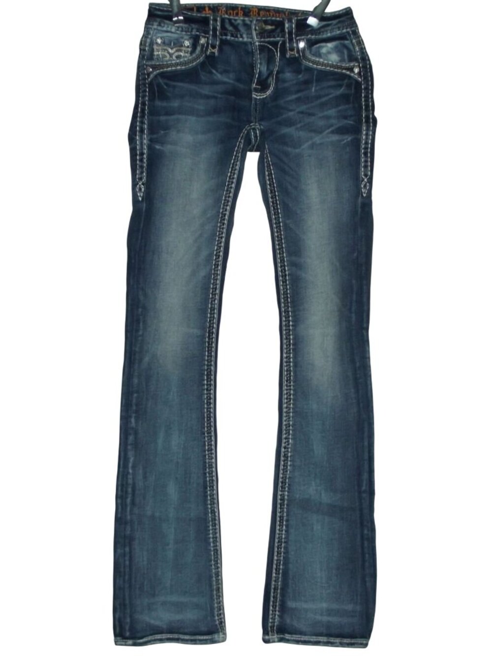 Rock Revival Jeans Womens 24x33" Yiu Mid Rise Boot Leg stretch rhinestones